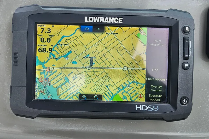 Slide: The Image of Lowrance HDS9 marine GPS displaying map on 2013 Robalo R247 Dual Console. - 27