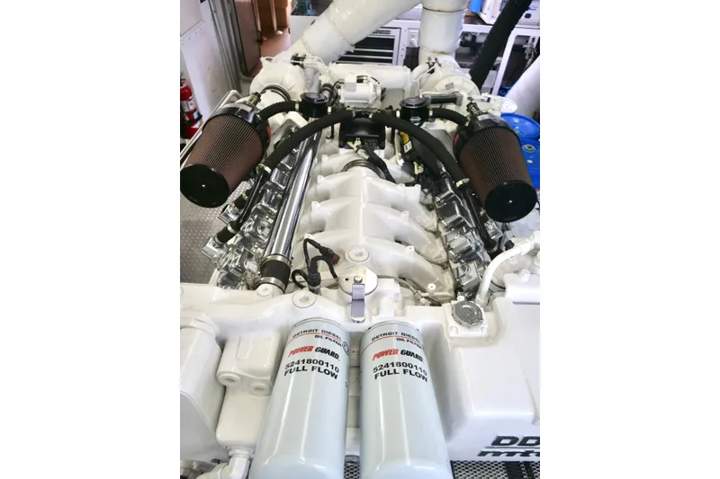 Slide: The Image of Engine of a 2000 Westport 112 yacht, featuring Detroit Diesel components. - 46