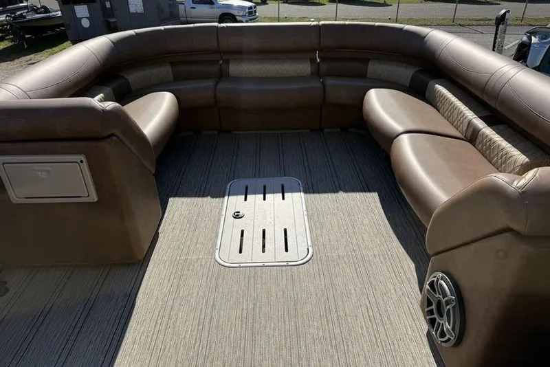 Slide: The Image of Luxurious seating area on 2026 Premier 330 Escalante pontoon boat. - 7