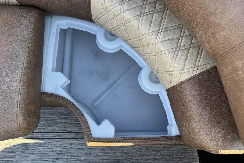 Slide: The Image of Brown and beige seating with storage compartment in 2026 Premier 330 Escalante. - 73