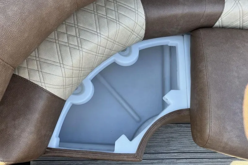 Slide: The Image of Brown and beige seating with storage compartment in 2026 Premier 330 Escalante. - 80