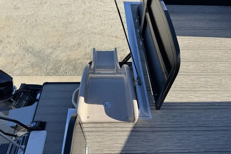 Slide: The Image of 2026 Premier 330 Escalante boat deck with seating and slide, viewed from above. - 84