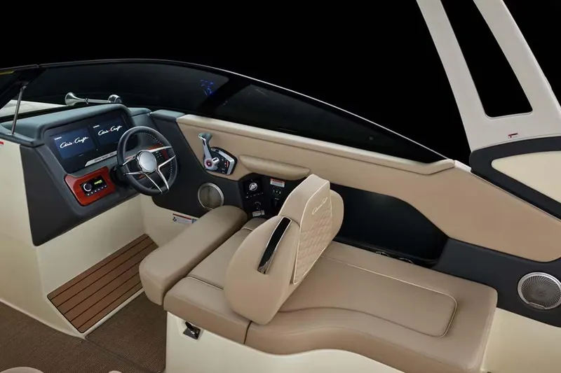 Slide: The Image of Manufacturer Provided Image: 2025 Chris-Craft Sportster 28 interior with modern dashboard and luxurious seating. - 7