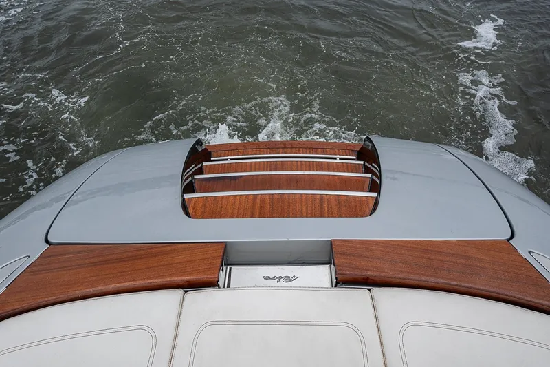 Slide: The Image of Rear view of 2020 Riva 38' Rivamare yacht with wooden deck details. - 5