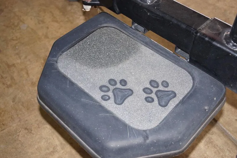 Slide: The Image of Foot pedal with paw prints on 2018 Bass Cat Pantera II boat. - 19