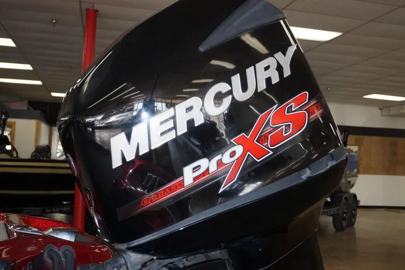 Slide: The Image of Mercury ProXS engine on a 2018 Bass Cat Pantera II boat in showroom. - 8
