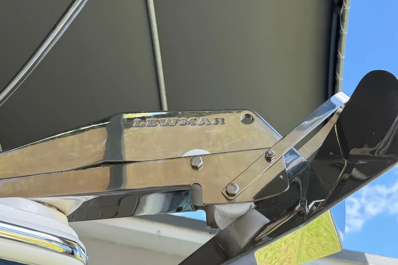 Slide: The Image of Close-up of Lewmar anchor on 2023 Regal 26 XO boat under canopy. - 64