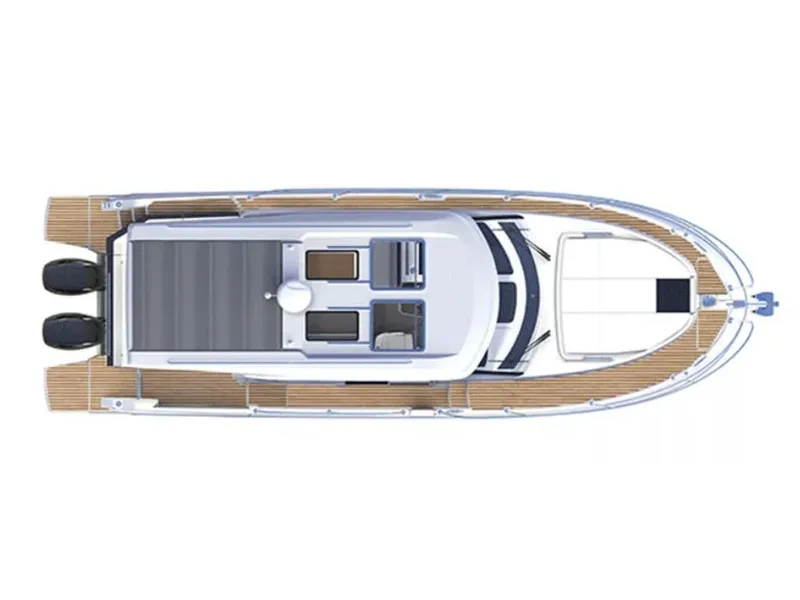 Slide: The Image of Manufacturer Provided Image: Top view of 2025 Beneteau Antares 11 boat layout, showcasing deck and cabin design. - 4