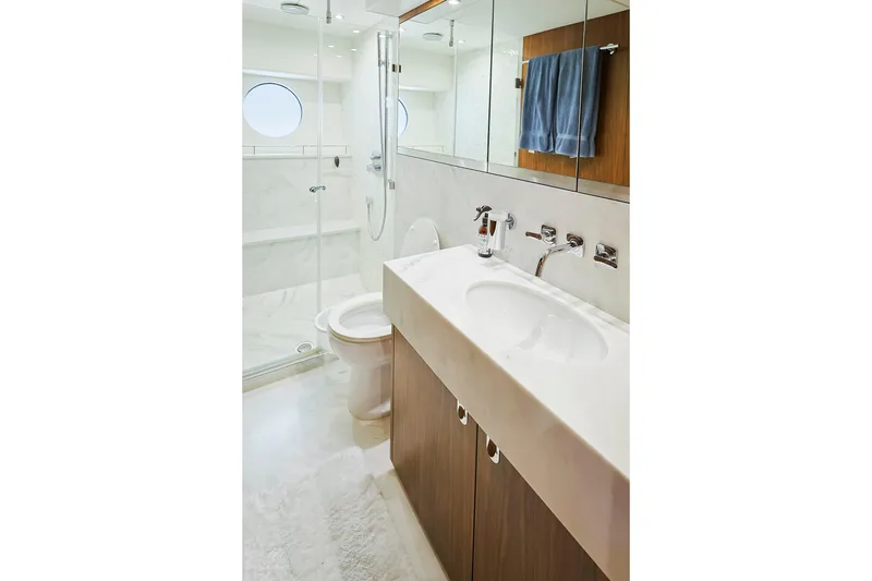 Slide: The Image of Luxurious bathroom in 2015 Sunseeker 75 Yacht with modern fixtures and elegant design. - 16