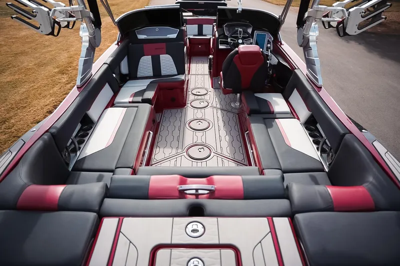 Slide: The Image of Luxurious interior of a 2019 MasterCraft X24 boat with stylish seating and modern design. - 17