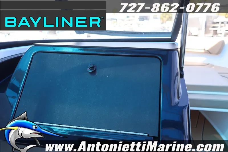 Slide: The Image of Bayliner V20 2026 boat dashboard with logo and contact details. - 11