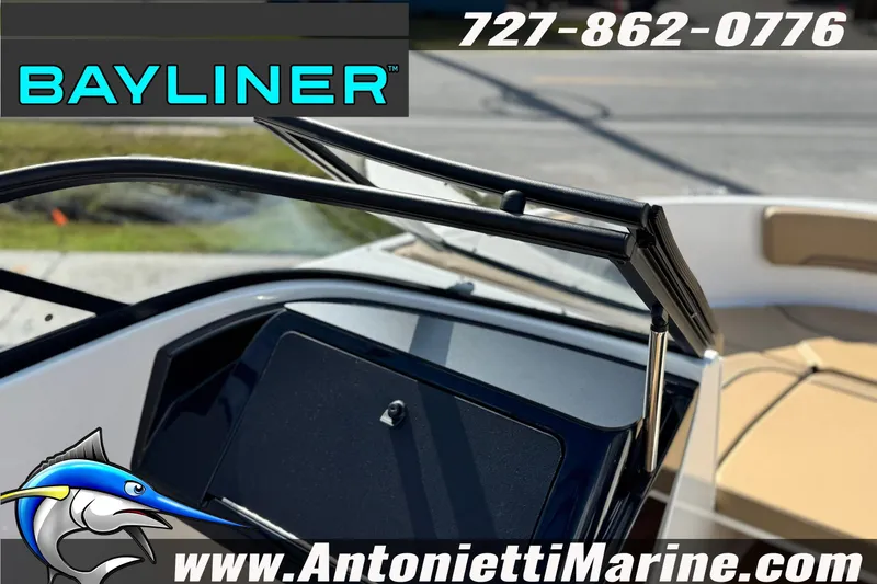 Slide: The Image of 2026 Bayliner V20 boat interior with windshield, featuring Antonietti Marine branding. - 27