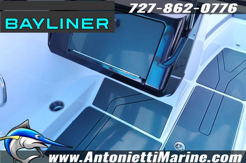 Slide: The Image of Bayliner V20 2026 boat deck with logo and contact details, Antonietti Marine. - 11