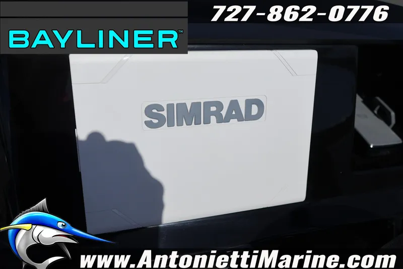 Slide: The Image of Bayliner V20 2026 boat featuring Simrad equipment, Antonietti Marine branding, and contact information. - 17