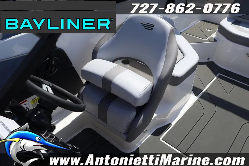 Slide: The Image of 2026 Bayliner V20 boat interior with steering wheel and seating, featuring Antonietti Marine branding. - 25