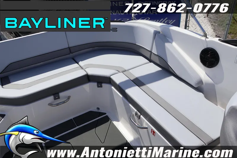 Slide: The Image of Interior seating of 2026 Bayliner V20 boat, featuring sleek design and comfortable cushions. - 28
