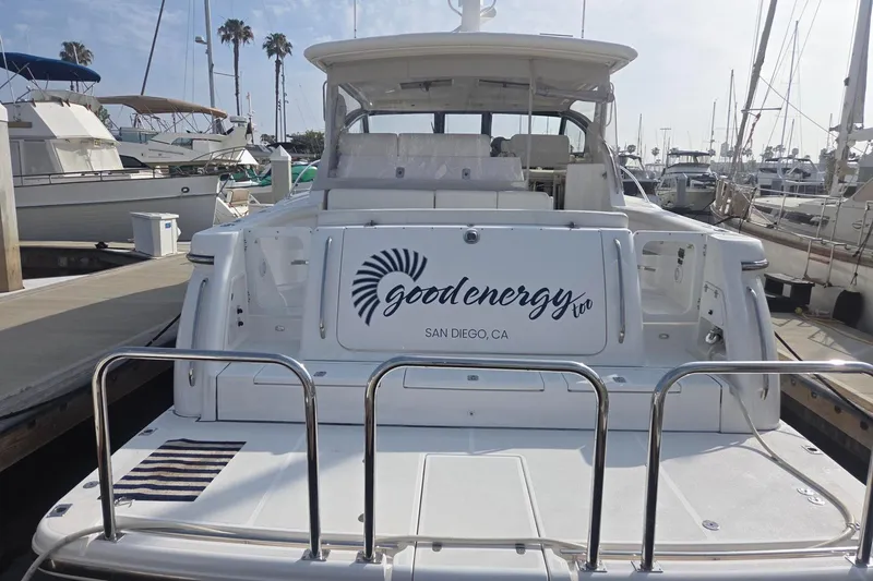 Slide: The Image of 2001 Tiara Yachts 5200 Express docked in San Diego marina. - 2