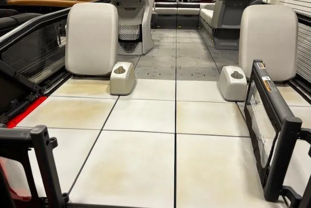 Slide: The Image of 2022 Sea-Doo Switch Cruise 21 interior with modular seating and spacious deck layout. - 17