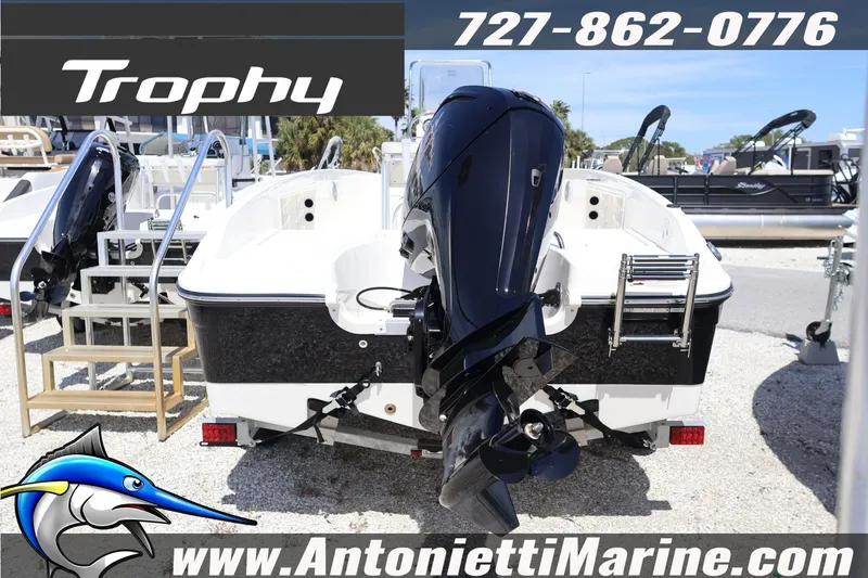 Slide: The Image of Bayliner Trophy T18 boat, 2026 model, displayed at Antonietti Marine dealership. - 5