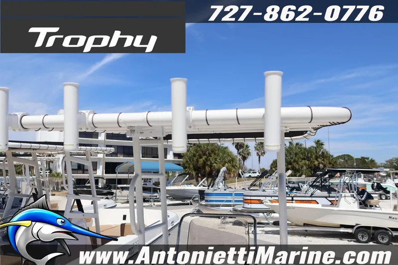 Slide: The Image of Bayliner Trophy T18 boats displayed at Antonietti Marine dealership, 2026 model. - 12