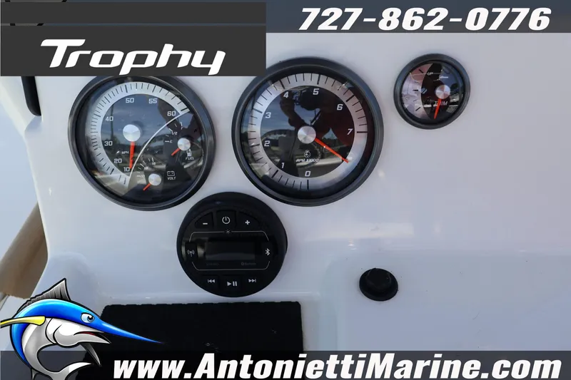 Slide: The Image of Dashboard of 2026 Bayliner Trophy T18 boat with gauges and controls. - 8
