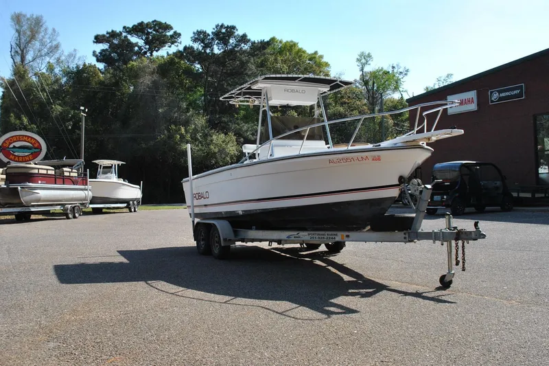 Slide: The Image of 1993 Robalo 2120 Center Console boat on trailer at Sportsman's Marine dealership. - 4