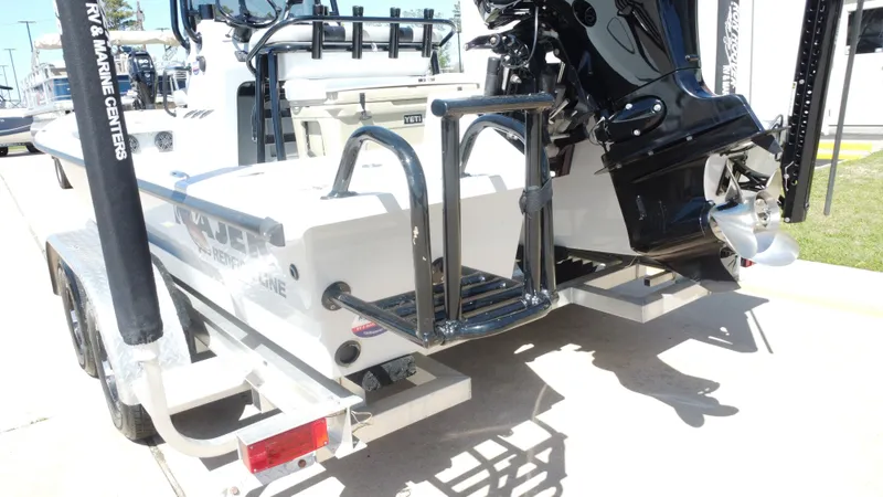Slide: The Image of 2024 Majek 21RFL boat on trailer with outboard motor. - 22