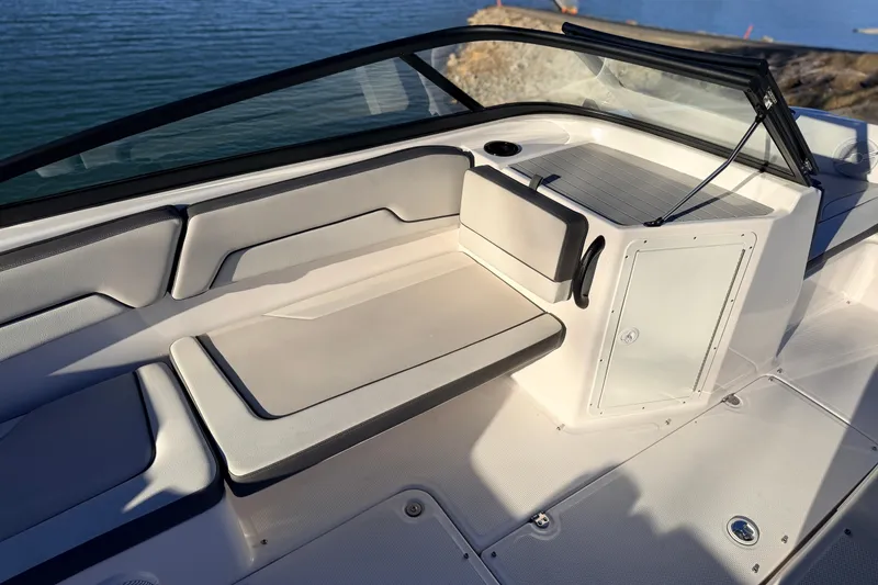 Slide: The Image of 2025 Yamaha Boats AR190 interior with sleek seating and modern design. - 30