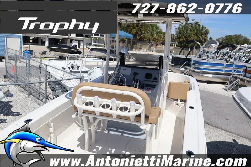 Slide: The Image of 2026 Bayliner Trophy T20CC boat interior at Antonietti Marine dealership. - 5