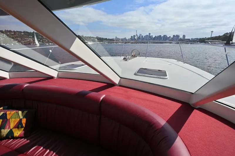 Slide: The Image of Interior view of 2002 Roger Hill Power Cat 41.4 with city skyline in background. - 70