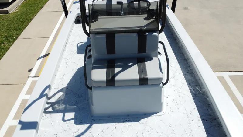 Slide: The Image of Interior view of 2024 Majek 21RFL boat with gray seating. - 27