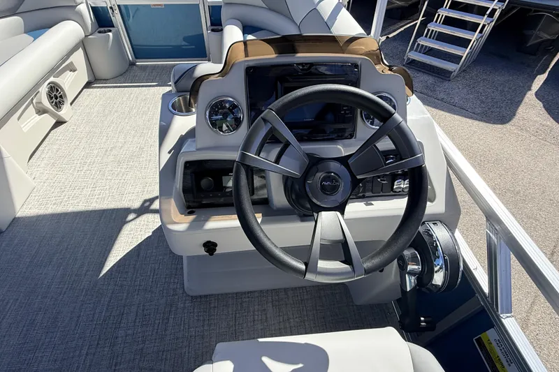 Slide: The Image of Steering console of 2026 Avalon 2585 Venture 85 VRB Tri Toon boat. - 21
