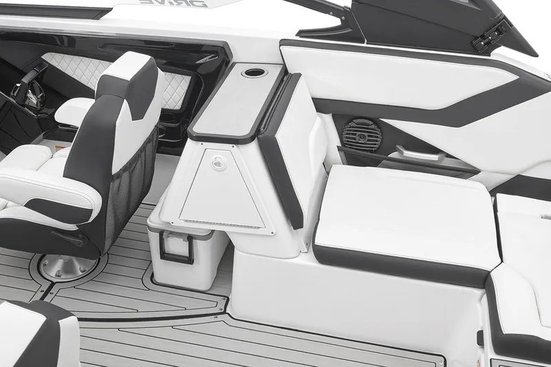 Slide: The Image of Manufacturer Provided Image: 2026 Yamaha Boats 252SE interior with sleek seating and modern design elements. - 10