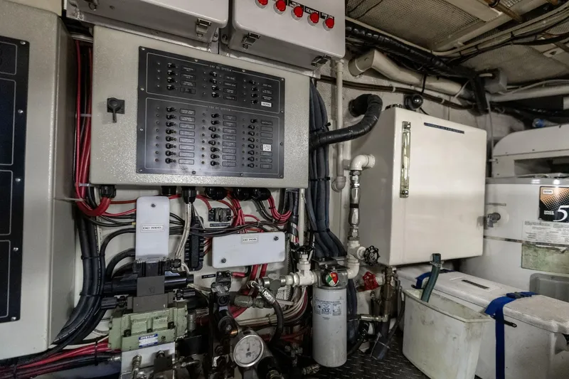 Slide: The Image of Electrical panel and wiring in the engine room of a 1965 De Vries Lentsch 64 Motoryacht. - 105