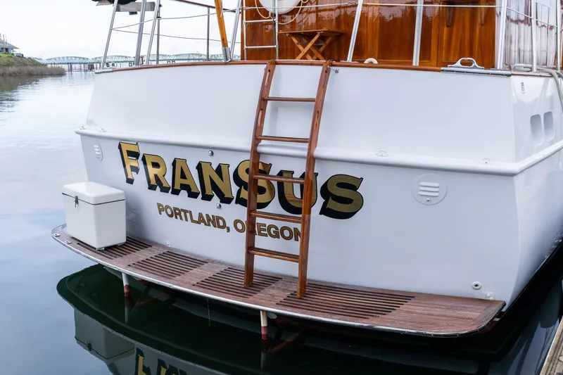 Slide: The Image of 1965 De Vries Lentsch 64 Motoryacht "Fransus" docked in Portland, Oregon. - 119