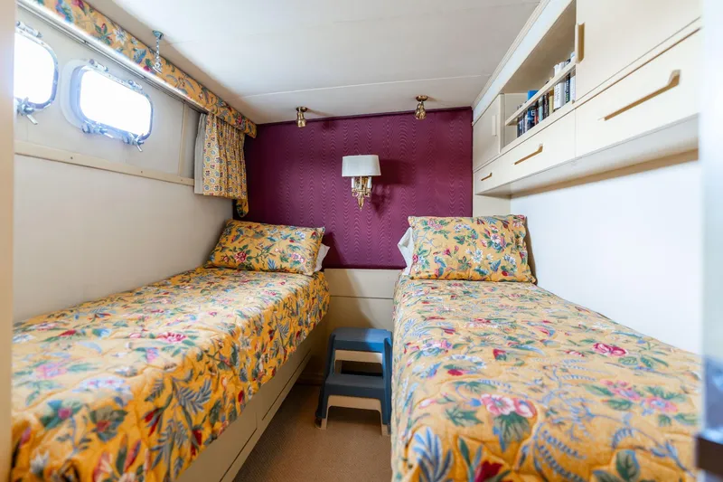 Slide: The Image of Cozy twin cabin with floral bedding on 1965 De Vries Lentsch 64 Motoryacht. - 49