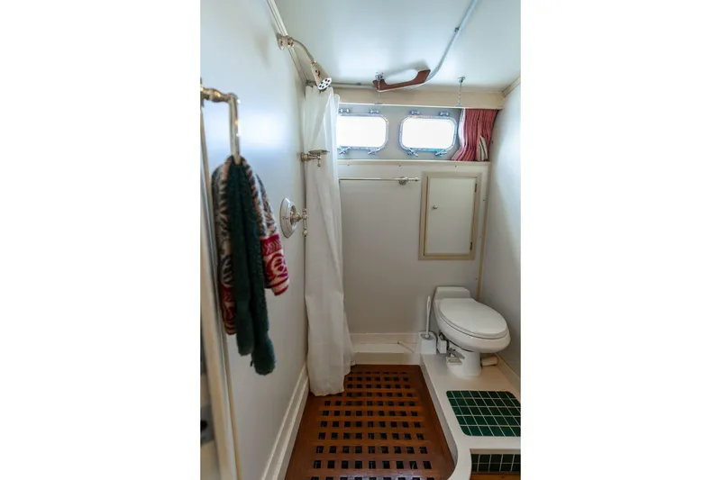 Slide: The Image of Bathroom interior of 1965 De Vries Lentsch 64 Motoryacht with shower and toilet. - 57