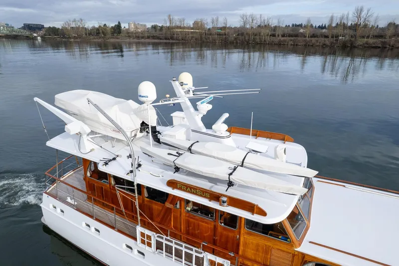 Slide: The Image of Classic 1965 De Vries Lentsch 64 Motoryacht cruising on a serene river. - 91