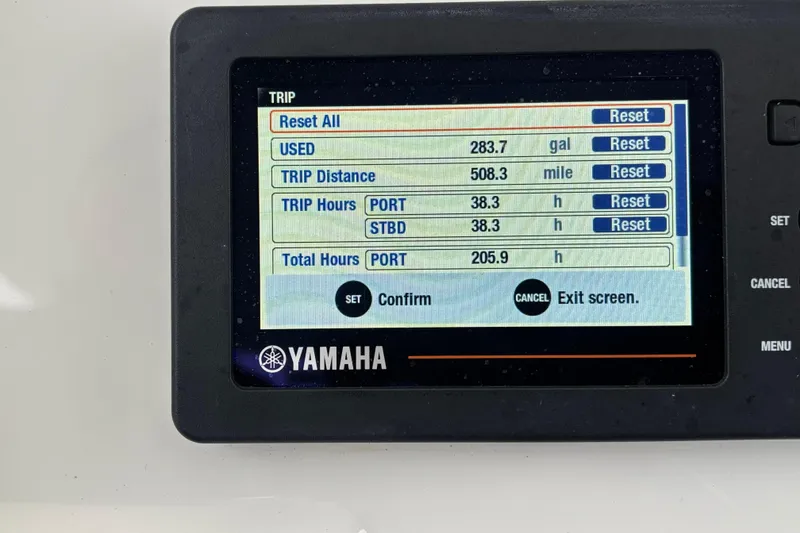 Slide: The Image of Yamaha display showing trip data: fuel used, distance, and hours for Regulator 28, 2017. - 33