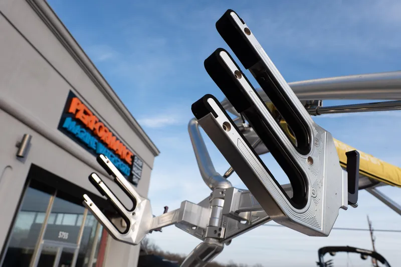 Slide: The Image of Boat tower racks on a 2005 MasterCraft X10 at a marine dealership. - 15
