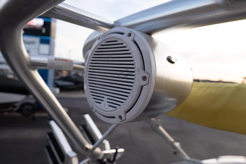 Slide: The Image of Close-up of a speaker on a 2005 MasterCraft X10 boat, highlighting marine audio equipment. - 44