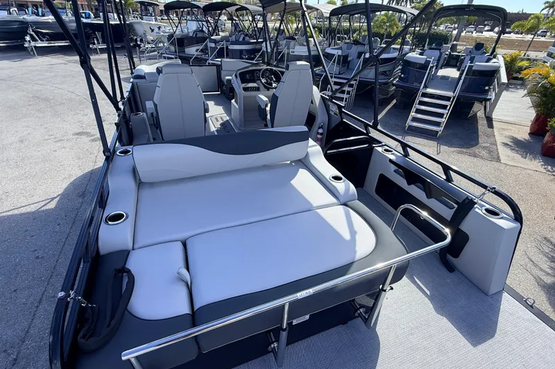 Slide: The Image of 2026 Avalon 2385 LSZ Versatile Rear Bench, Tri Toon High Performance boat interior. - 12