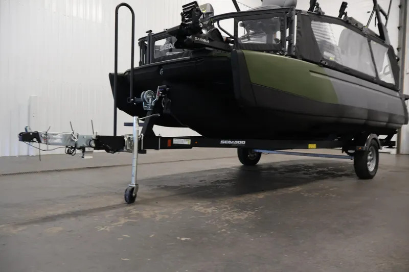 Slide: The Image of 2026 Sea-Doo Switch Fish 18 on trailer in indoor setting. - 50