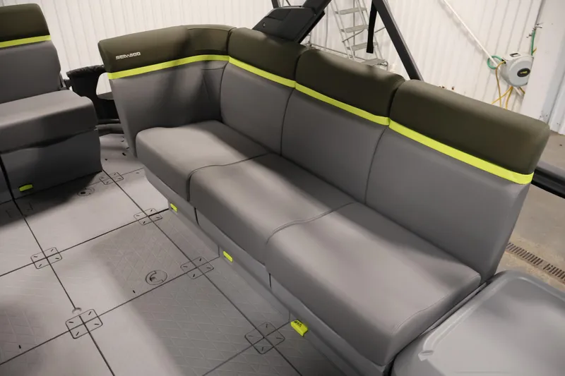 Slide: The Image of 2026 Sea-Doo Switch Fish 18 interior seating with modern design and comfortable upholstery. - 41