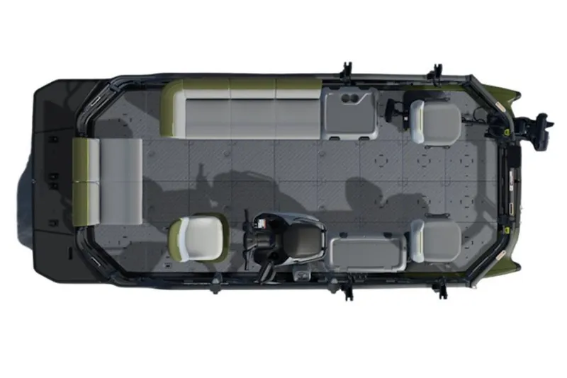 Slide: The Image of Top view of 2026 Sea-Doo Switch Fish 18 boat layout with seating and controls. - 7