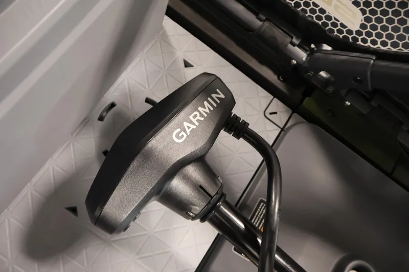 Slide: The Image of Garmin device on 2026 Sea-Doo Switch Fish 18 boat floor. - 20