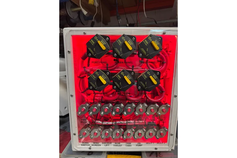 Slide: The Image of Electrical panel with circuit breakers and wiring, Don Smith model 45, 2008. - 15