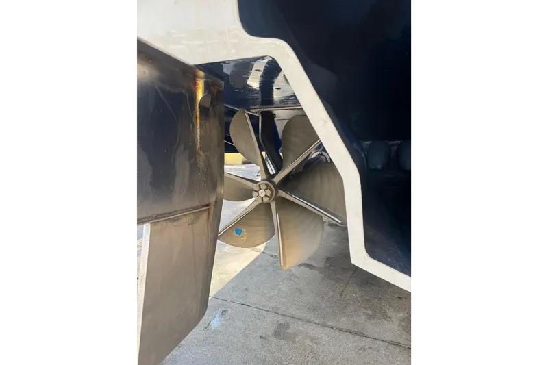 Slide: The Image of Close-up of a 2008 Don Smith 45 boat propeller and rudder. - 9