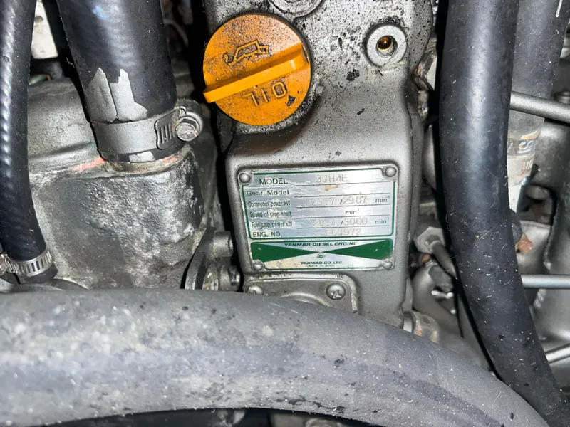 Slide: The Image of Close-up of a 2005 Beneteau Oceanis Clipper 373 engine with visible model plate. - 7