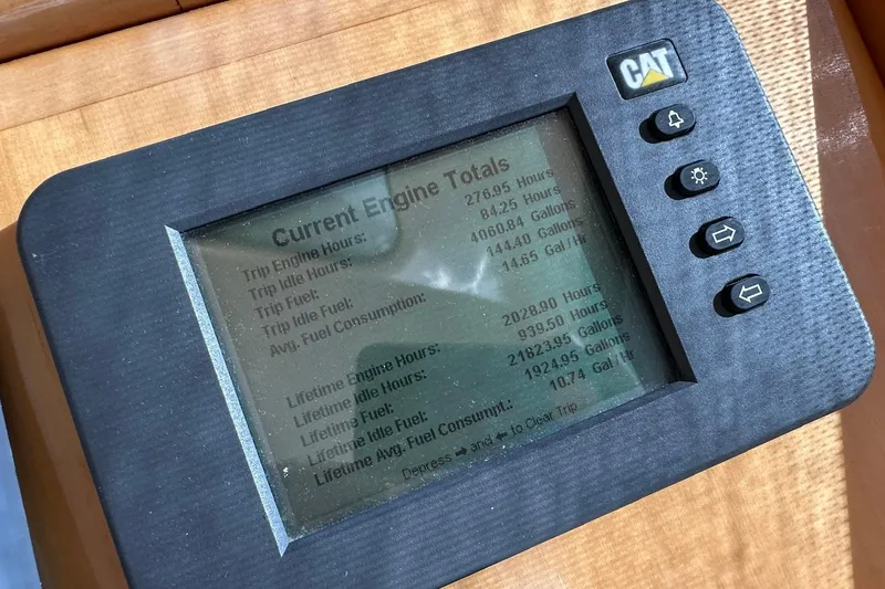 Slide: The Image of Engine monitor display on 2007 Maritimo 52 yacht showing fuel and engine hours. - 30